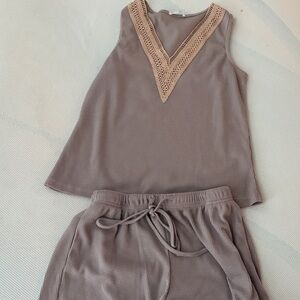 Sleeveless Knit Tank & Drawstring Shorts Set - Mauve Taupe